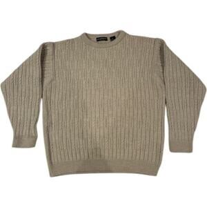 JOSEPH & LYMAN Women's Cable knit Sweater LARGE 100% Fine Merino Wool Oatmeal